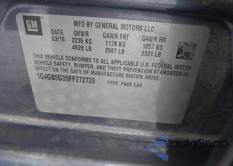 2015 Buick Lacrosse Leather z USA, uszkodzony, nr VIN 1G4GB5G30FF272720